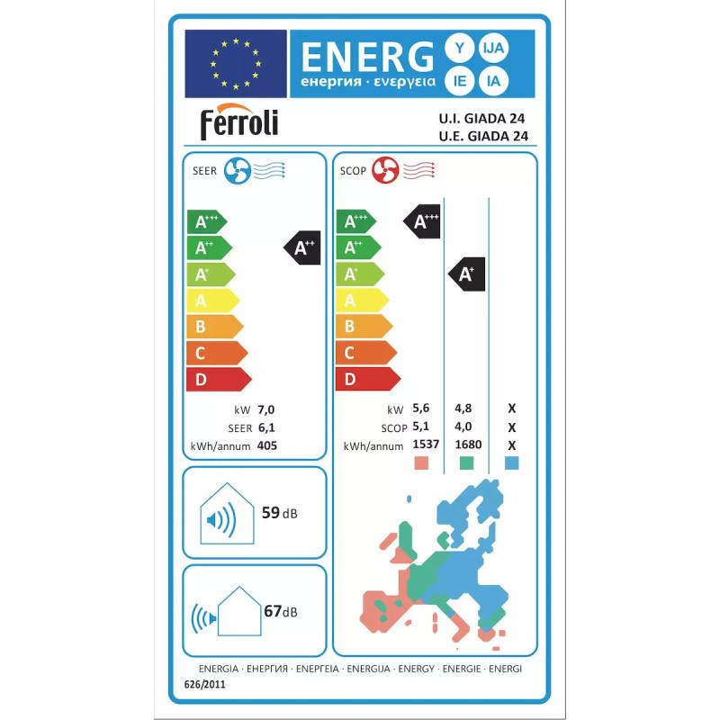 Ferroli Giada Mono Κλιματιστικό Inverter 24000 BTU A++/A+ με WiFi